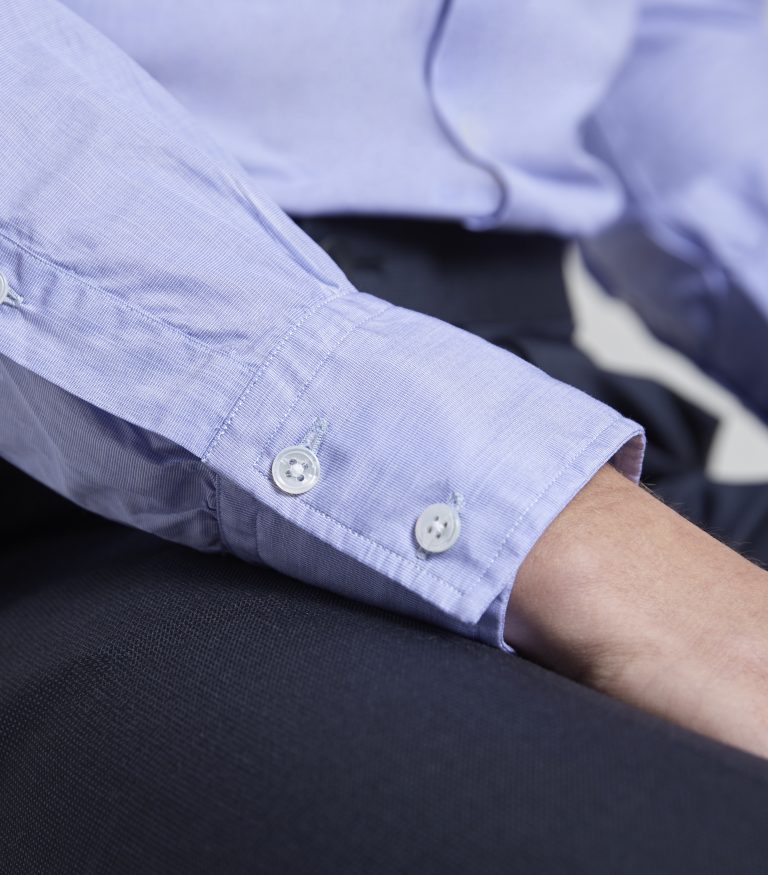 Blue End on End Classic Fit Button Cuff Shirt Huntsman