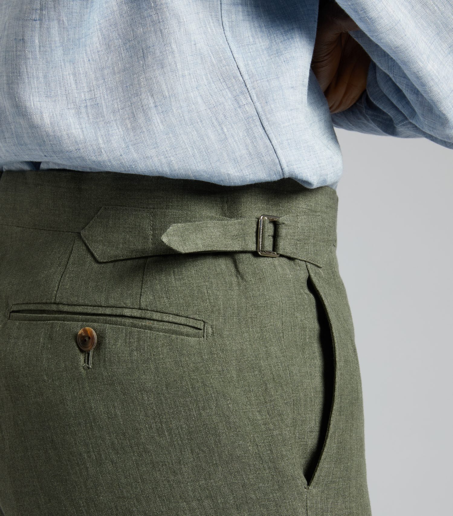 Green Plain Linen Flat Front Trouser Huntsman