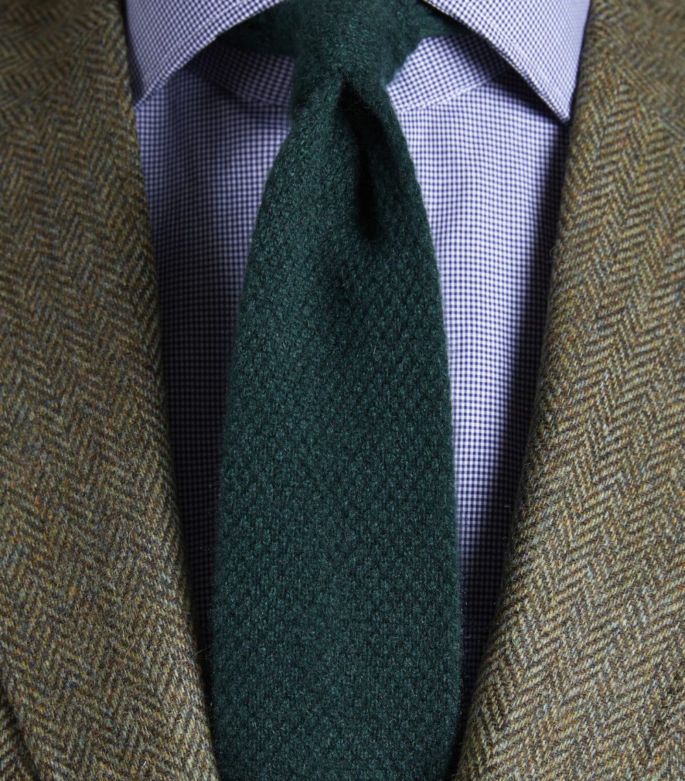 Dark Green Cashmere Fine Knit Straight Tie Huntsman